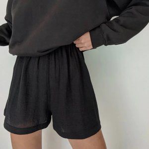 Chloe Waffled Cotton Shorts/Faded Black